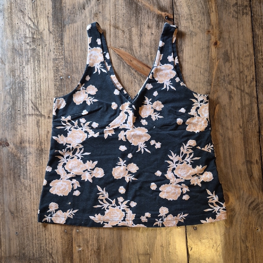 Pact Black and Cream Floral Tank